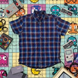 Gap Short-Sleeve Plaid Shirt Navy/Burgundy XL